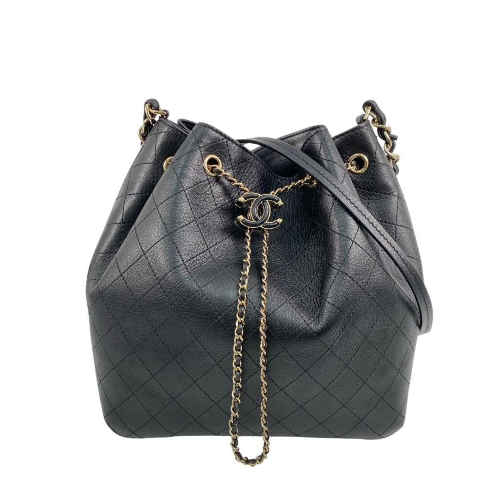△ CHANEL 香奈兒 Black Calfskin Gold Tone Metal Drawstring No.27 Chain Shoulder Bag 黑色小牛皮金色金屬No.27鎖鏈肩背包 AS0537-267019354